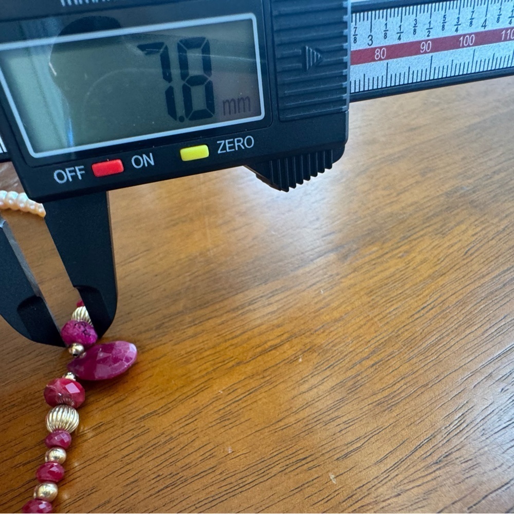 14k Gold Filled Lab Ruby Champagne Freshwater Pearl Necklace - Picture 5 of 8